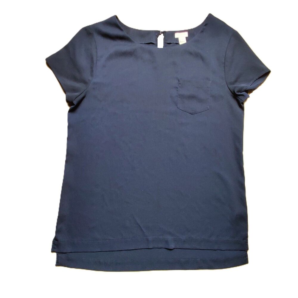 J.Crew Navy Short Sleeve Blouse Top Women’s Small Pocket Minimalist